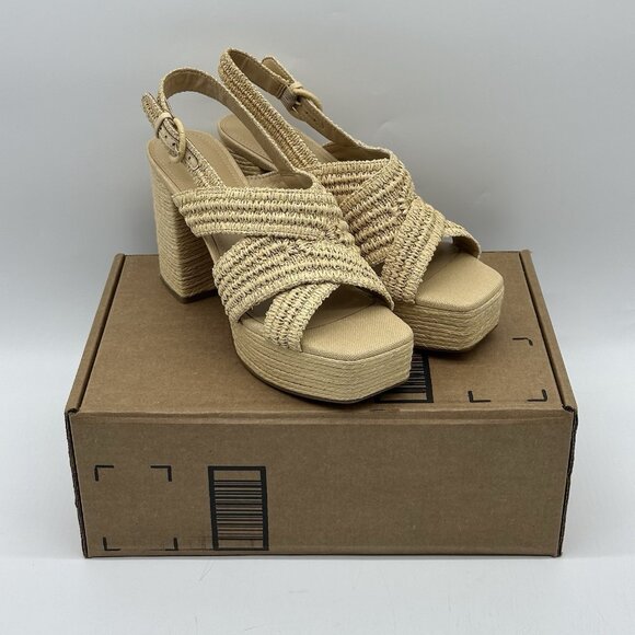 Marc Fisher LTD Caddy Light Natural Woven Platform Heeled Sandal Size 9.5M NWOB - Picture 2 of 12